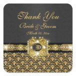 Black gold damask "thank you" sticker