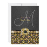 Black gold damask wedding invitation