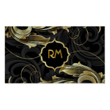 Black Gold & Diamonds Pattern-Elegant Floral Swirl Business Card