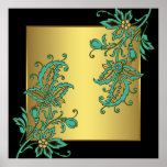 Black Gold Elegant Floral Wall Art Print