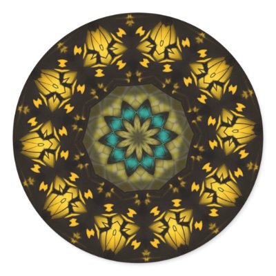 Black & Gold Elegant Kaleidoscope Round Sticker by sharpcreations
