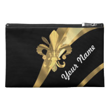 Black & gold fleur de lys travel accessories bag