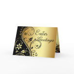 Black & Gold Floral Scroll Easter Greeting Card
