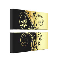 Black & Gold Floral Scroll Quad Canvas Print