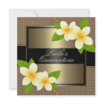 Black & Gold Frangipani Quinceañera Invitation