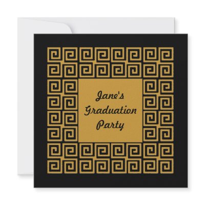 Black Gold Greek Key Pattern Grad Party Invitation by ChatRoomCowboy