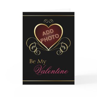 Black Gold Heart Photo Frame Valentine Card card