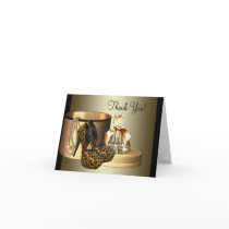 Black Gold High Heel Shoes Leopard Thank You Cards