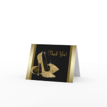 Black Gold High Heel Shoes Thank You Cards