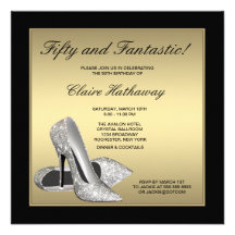 Black Gold High Heels Womans 50th Brithday Custom Invitations