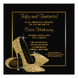 Black Gold High Heels Womans Brithday Party Custom Invitation