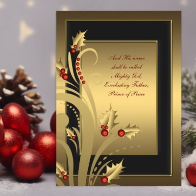 Black Gold Holly Christian Christmas Cards by decembermorning