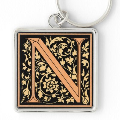 Black & Gold Letter 'N' - Keychain by dchaddad