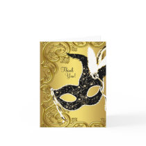Black Gold Masquerade Party Thank You Cards