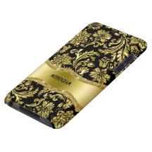 Black & Gold Metallic Floral Damasks-Customised iPod Case-Mate Cases