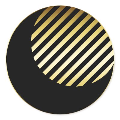 BLACK & GOLD MOON ROUND STICKER by dgpaulart