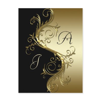 Black Gold Ornate Swirls Save The Date Post Card by dmboyce