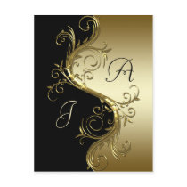 Black Gold Ornate Swirls Save The Date Post Card