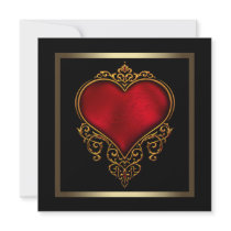 Black Gold Red Heart Wedding Personalised Invite
