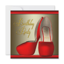 Black Gold Red High Heel Shoes Birthday Party Personalized Announcement