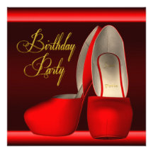 Black Gold Red High Heel Shoes Birthday Party Custom Invite