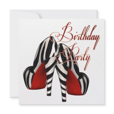 Black Gold Red Zebra High Heels Birthday Party Invitations by Champagne_N_Caviar