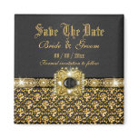 Black gold "save the date" damask wedding magnets