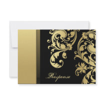 Black Gold Shimmer Floral Wedding Response RSVP