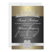 Black & Gold Sparkle Tiara Birthday Invitation
