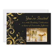 Black & Gold Swirl 5x7 Custom 50th Birthday Party