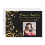 Black+Gold Swirl, Custom Photo 50th Birthday Party Personalized Invitation