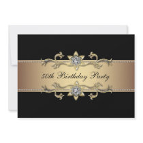 Black Gold Womans 50th Birthday Invitation