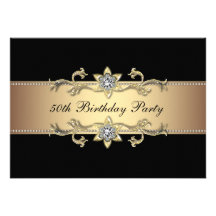 Black Gold Womans 50th Birthday Invitation