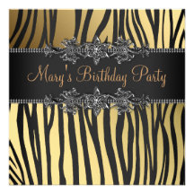 Black Gold Womans Birthday Party Announcements