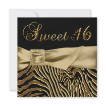 Black Gold Zebra Sweet 16 Birthday Party Custom Invites