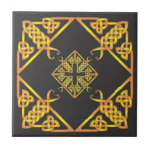 Black Golden Butterfly Celtic Knot Tile