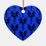 Black Gothic Dragons on Blue Pattern Christmas Tree Ornament
