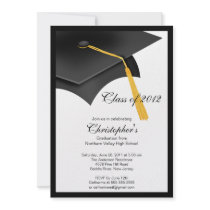 Black Grad Cap Graduation Party Invitation
