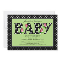 Black Green Polka Dot "baby"  Baby Shower Custom Invitation