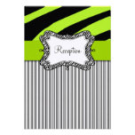 Black Green Zebra Stripes Wedding Reception Card Invites