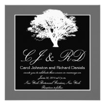 Black Grey Monograms Wedding Invitations Tree