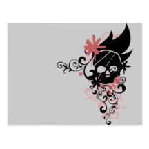 BLACK GRUNGE SWIRL SKULL - RED POSTCARDS