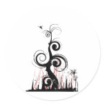 Black Grunge Swirls With Bird - Red Stickers