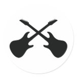 black guitar icon crossed round stickers