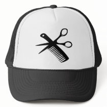 black hairdresser comb scissors trucker hat