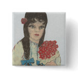 Black Haired Blue Eyed Flower Girl Pinback Buttons