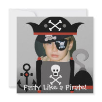 Black Haired  Boy Party Like a Pirate Invites