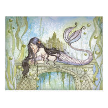 BLACK HAIRED MERMAID POSTCARD