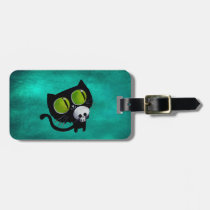 Black Halloween Cat with Skull luggage tags