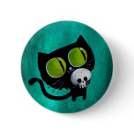 Black Halloween Cat with Skull Pins